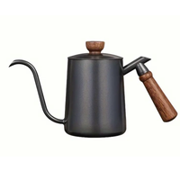 Thumbnail for Black coffee kettle with wooden handle and spout on a white background