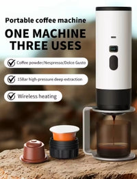 Thumbnail for Portable coffee machine with accessories on a natural background