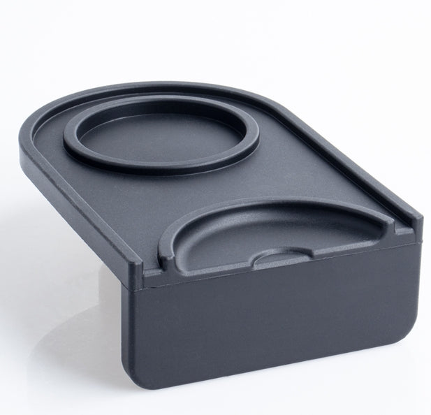 Gray plastic container with a lid on a white background