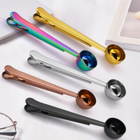 Thumbnail for Set of colorful metal measuring spoons on a white surface