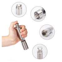 Thumbnail for Metal pepper grinder held by a hand with close-up insets on a white background