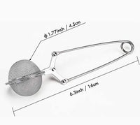 Thumbnail for Metallic tea ball with dimensions labeled on a white background